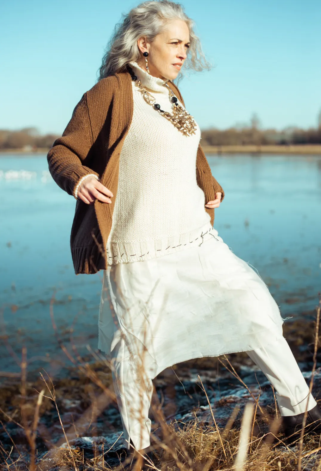 Un-namable Jumpers^Seamed Sweater with Gauze in Cream