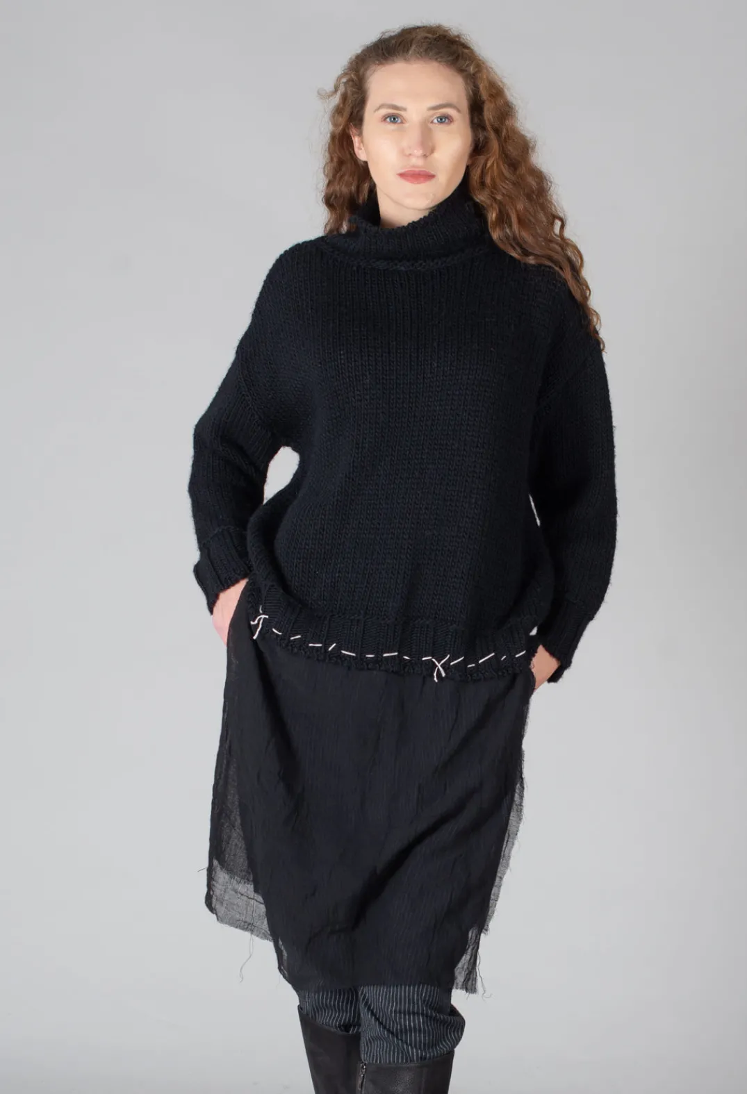 Un-namable Jumpers^Seamed Sweater with Gauze in Black