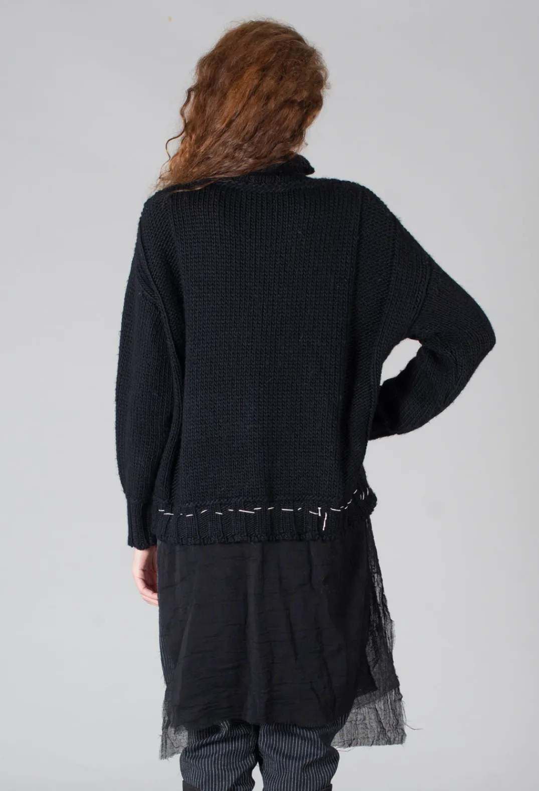 Un-namable Jumpers^Seamed Sweater with Gauze in Black