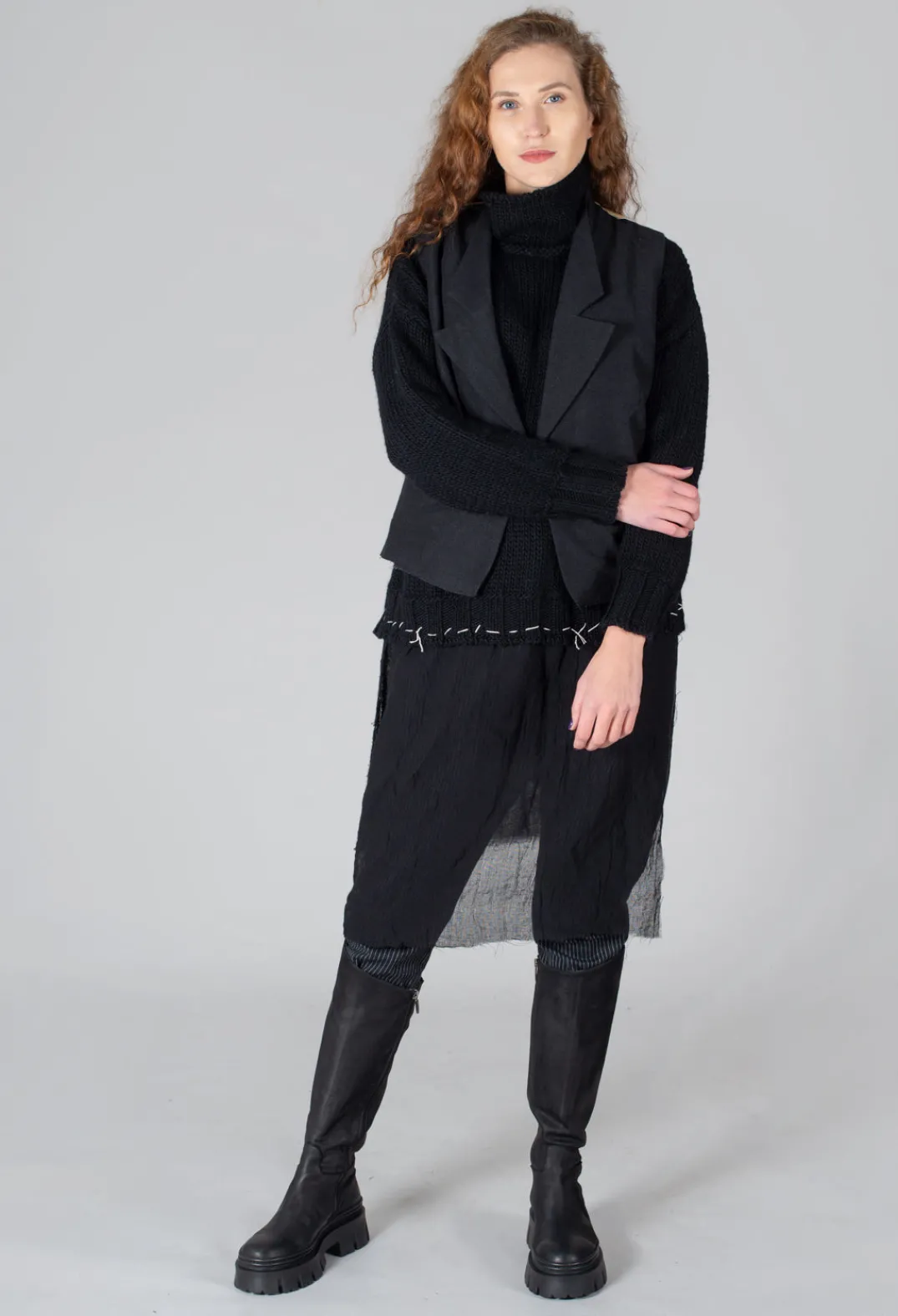 Un-namable Jumpers^Seamed Sweater with Gauze in Black