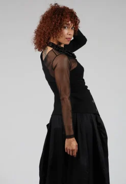 Ixos Tops^Semi Sheer Jersey Top in Black