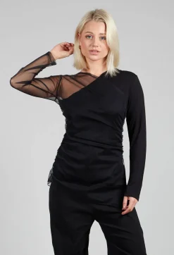 Ixos Tops^Semi Sheer Jersey Top in Black