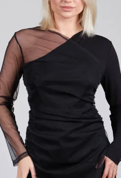 Ixos Tops^Semi Sheer Jersey Top in Black