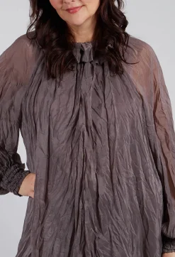 Amici Dresses^Semi Sheer Shirt Dress in Iron
