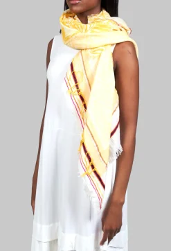 Rubicon Scarves^Semi Sheer Yellow Scarf with Floral Print Pannels
