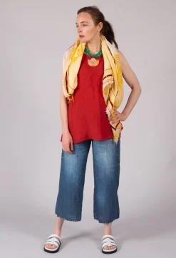 Rubicon Scarves^Semi Sheer Yellow Scarf with Floral Print Pannels