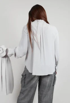 Beatrice B Shirts & Blouses^Semi-Sheer Blouse in Light Grey
