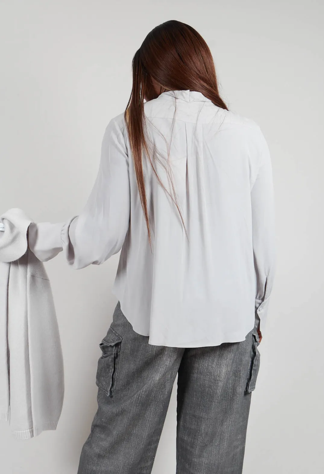 Beatrice B Shirts & Blouses^Semi-Sheer Blouse in Light Grey