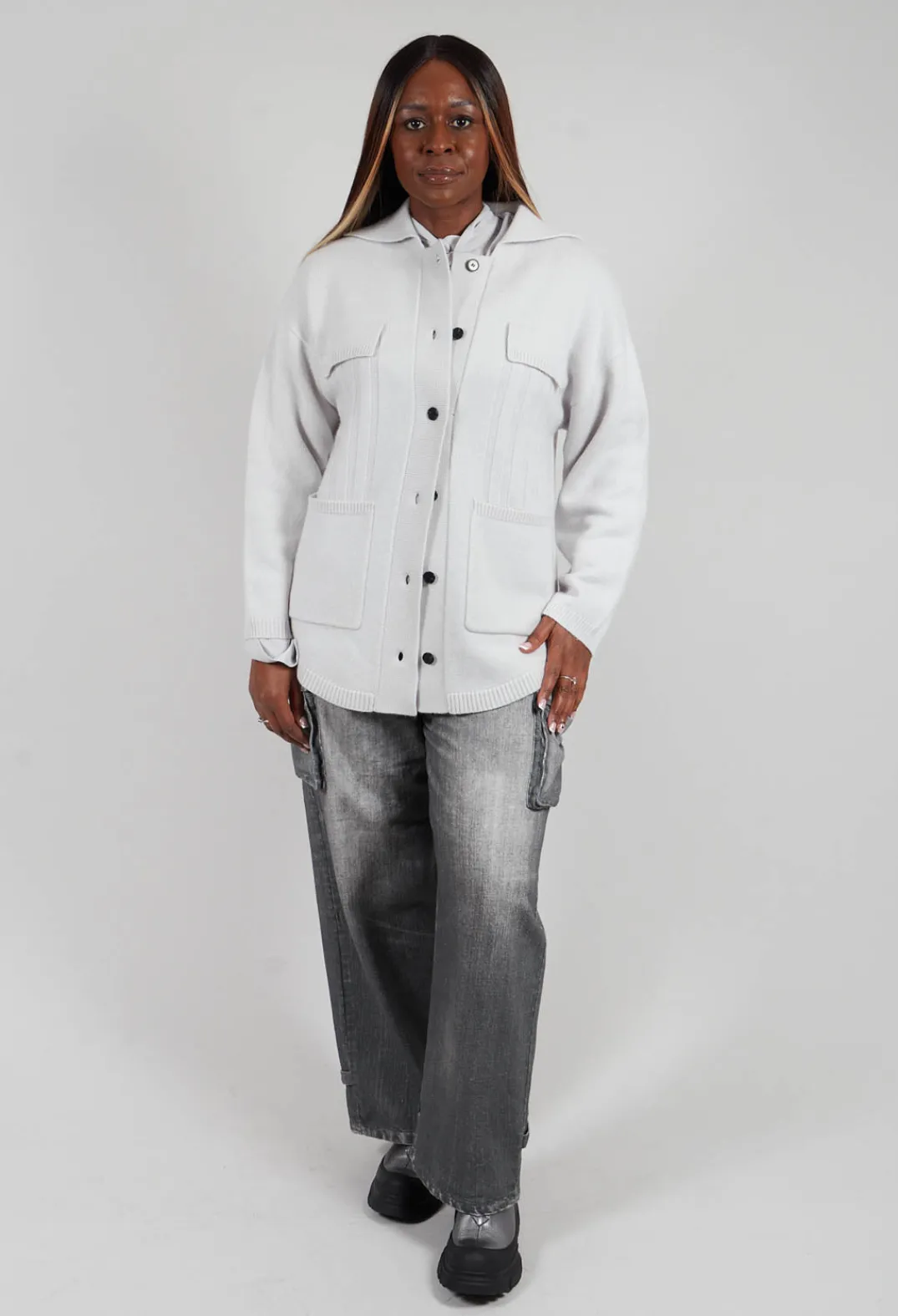 Beatrice B Shirts & Blouses^Semi-Sheer Blouse in Light Grey
