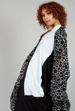 Bread and Butter Jackets^Sheer Batwing Coat in White with Black Pois