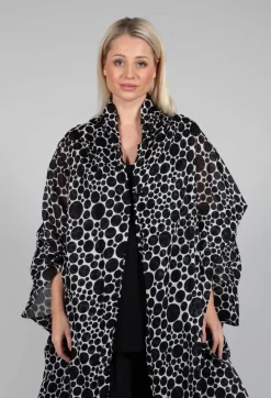 Bread and Butter Jackets^Sheer Batwing Coat in White with Black Pois