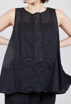 Rundholz Dip Tops^Sheer Boat Neckline Vest with Contrasting Panels in Black Paper