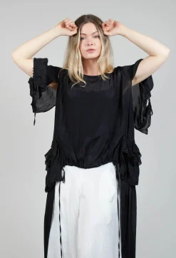 Bize Tops^Sheer Cape Top in Black