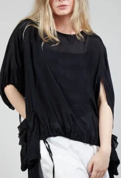 Bize Tops^Sheer Cape Top in Black