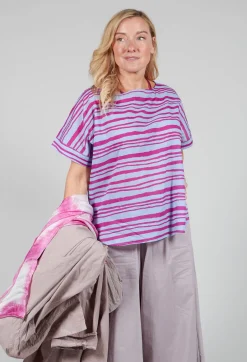 Operificio Neirami Tops^Sheer Cotton Top in Riga Azzura