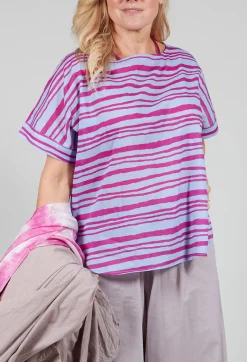 Operificio Neirami Tops^Sheer Cotton Top in Riga Azzura