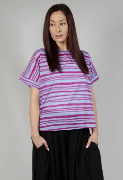 Operificio Neirami Tops^Sheer Cotton Top in Riga Azzura