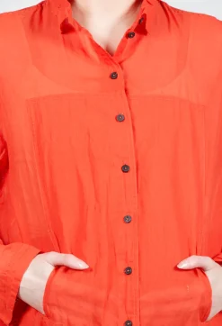 Rundholz Dip Dresses^Sheer Crinkled Shirt Dress in Mandarine Paper