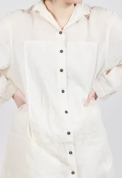Rundholz Dip Dresses^Sheer Crinkled Shirt Dress in Greige Paper