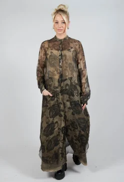 Sanctamuerte Dresses^Sheer Dress in Viscosa Seta Tinto freddo Green Tuscany