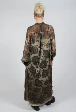 Sanctamuerte Dresses^Sheer Dress in Viscosa Seta Tinto freddo Green Tuscany