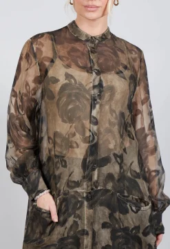 Sanctamuerte Dresses^Sheer Dress in Viscosa Seta Tinto freddo Green Tuscany