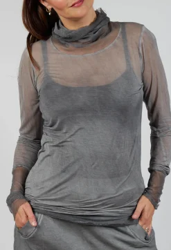 Rundholz Dip Tops^Sheer Fitted Top in Pencil Cloud