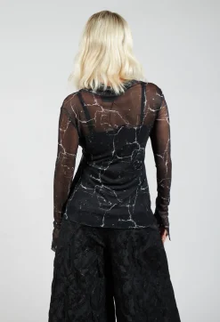 La Haine Tops^Sheer Long Sleeve Top in Black Print