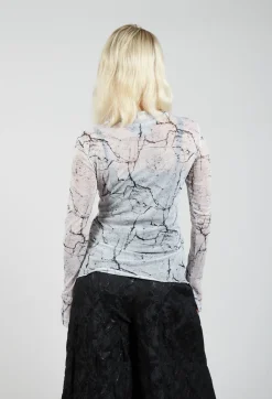 La Haine Tops^Sheer Long Sleeve Top in White Print