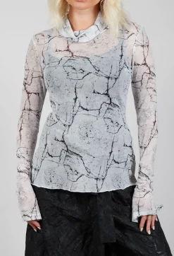 La Haine Tops^Sheer Long Sleeve Top in White Print