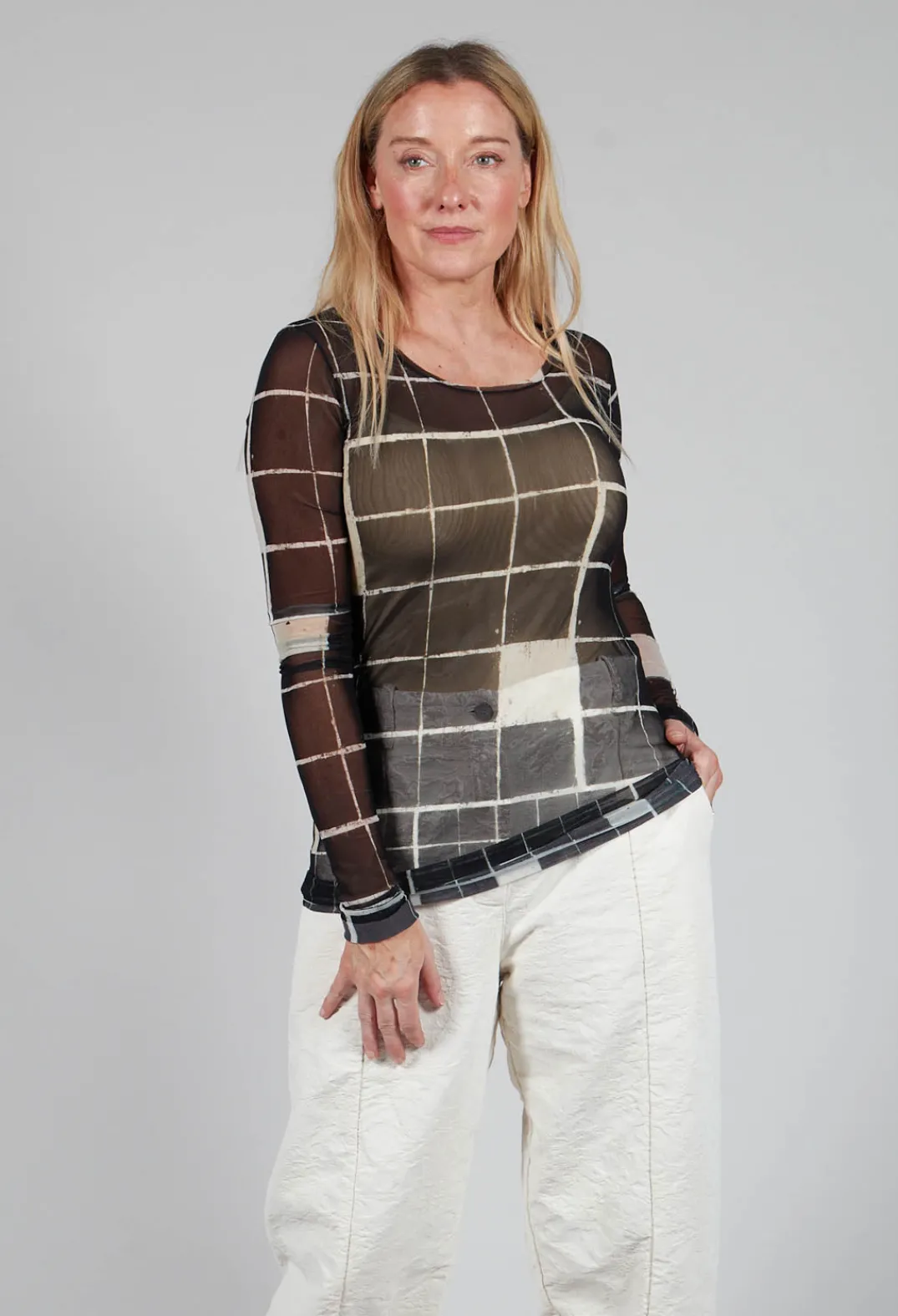 Masnada Tops^Sheer Mesh Long Sleeve Top in Single Variant