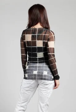 Masnada Tops^Sheer Mesh Long Sleeve Top in Single Variant