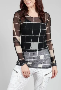 Masnada Tops^Sheer Mesh Long Sleeve Top in Single Variant