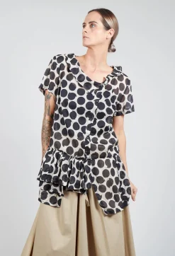 Jayko Shirts & Blouses^Sheer Peplum Shirt with Button Front in Pois