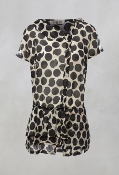 Jayko Shirts & Blouses^Sheer Peplum Shirt with Button Front in Pois