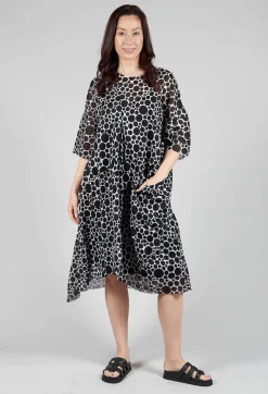 Bread and Butter Dresses^Sheer Pocket Detail Dress in White with Black Pois