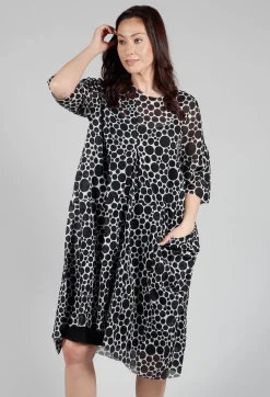 Bread and Butter Dresses^Sheer Pocket Detail Dress in White with Black Pois