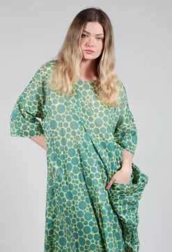 Bread and Butter Dresses^Sheer Pocket Detail Dress in Lime with Green Pois