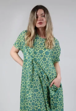 Bread and Butter Dresses^Sheer Pocket Detail Dress in Lime with Green Pois