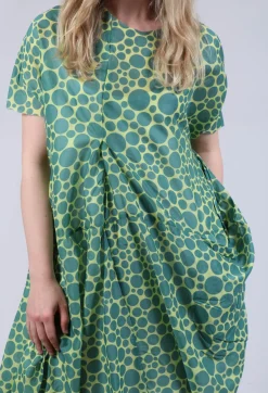 Bread and Butter Dresses^Sheer Pocket Detail Dress in Lime with Green Pois