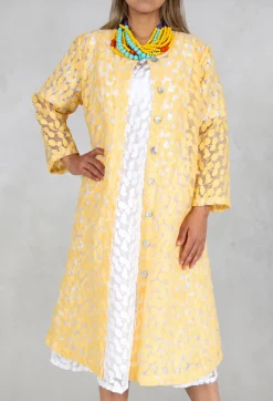 Out of Xile Coats^Sheer Printed Midi Coat with Button Front in Sorbet
