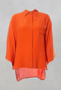 Beatrice B Shirts & Blouses^Sheer Silk Shirt with Pocket in Orange