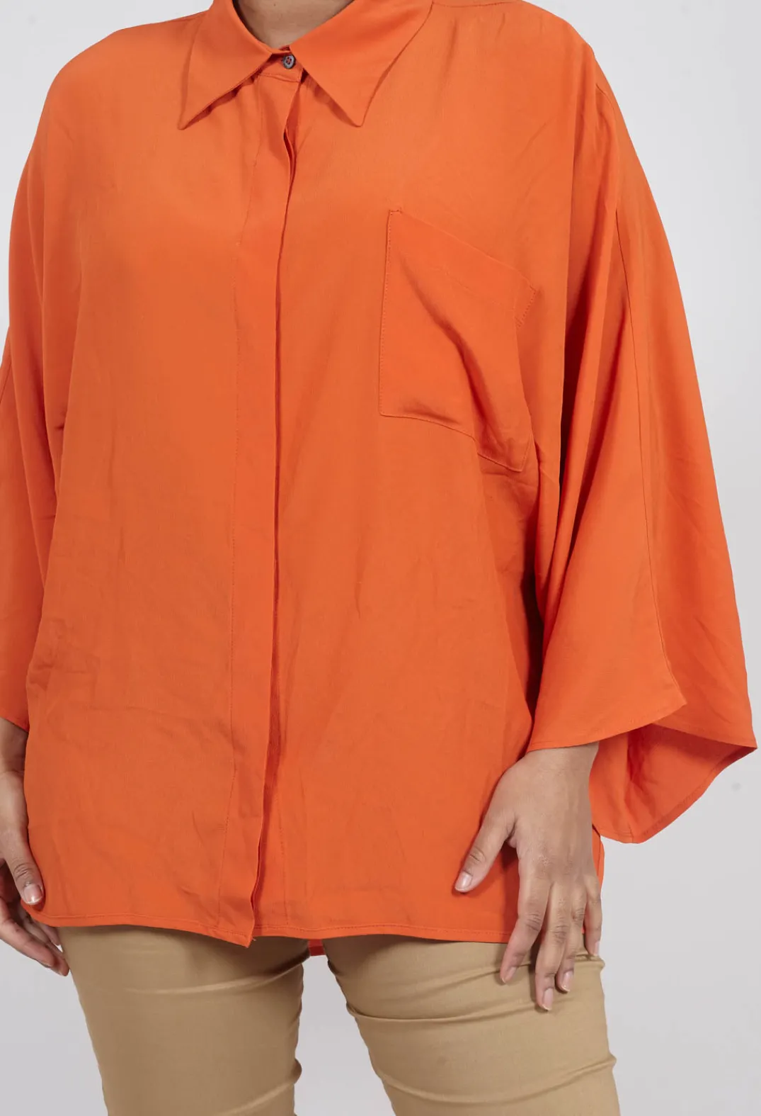 Beatrice B Shirts & Blouses^Sheer Silk Shirt with Pocket in Orange