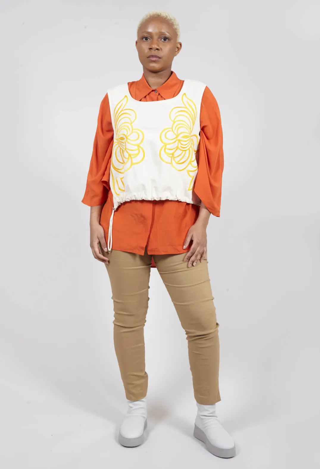 Beatrice B Shirts & Blouses^Sheer Silk Shirt with Pocket in Orange