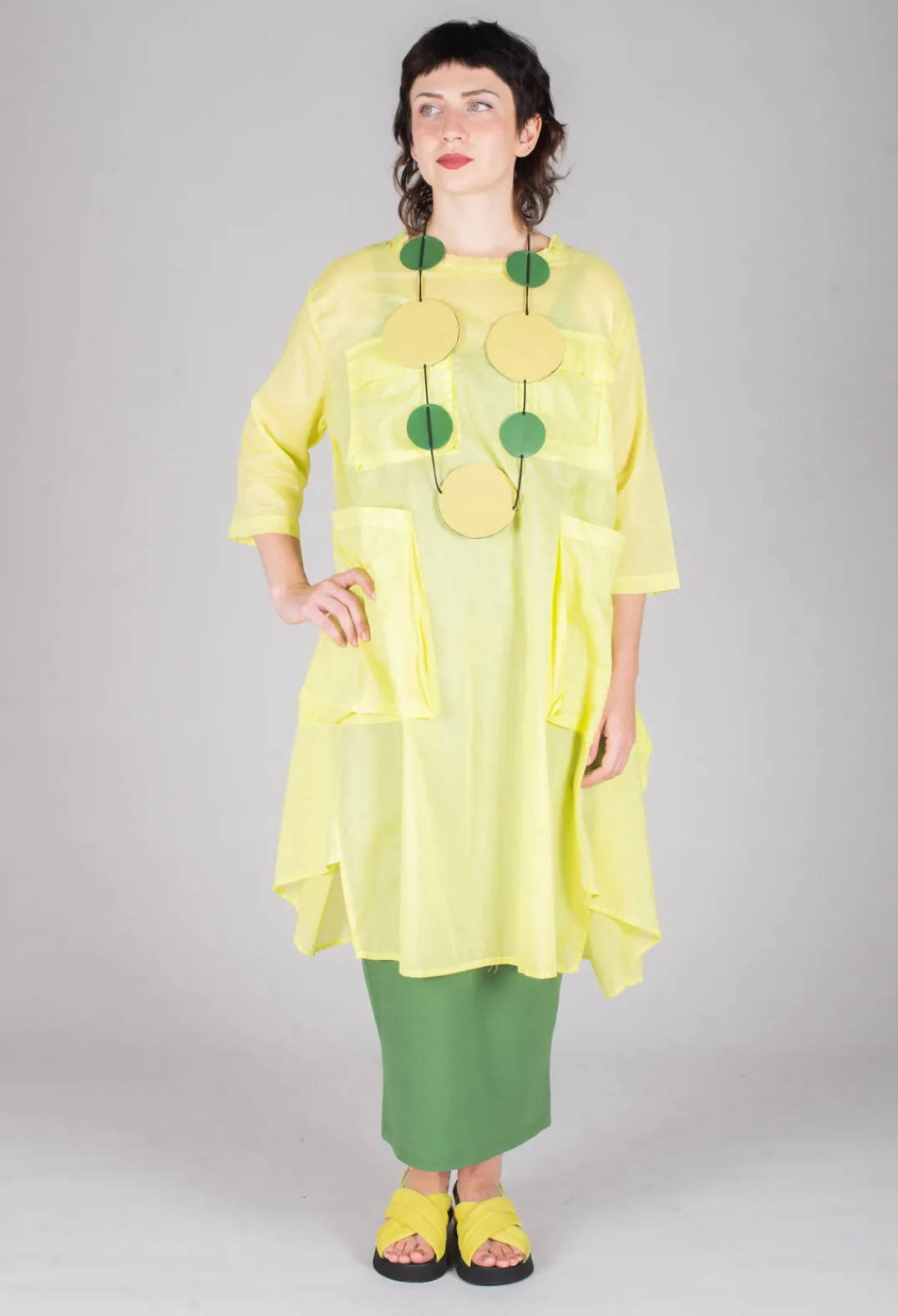 Bread and Butter Dresses^Sheer Smock Dress in Lime