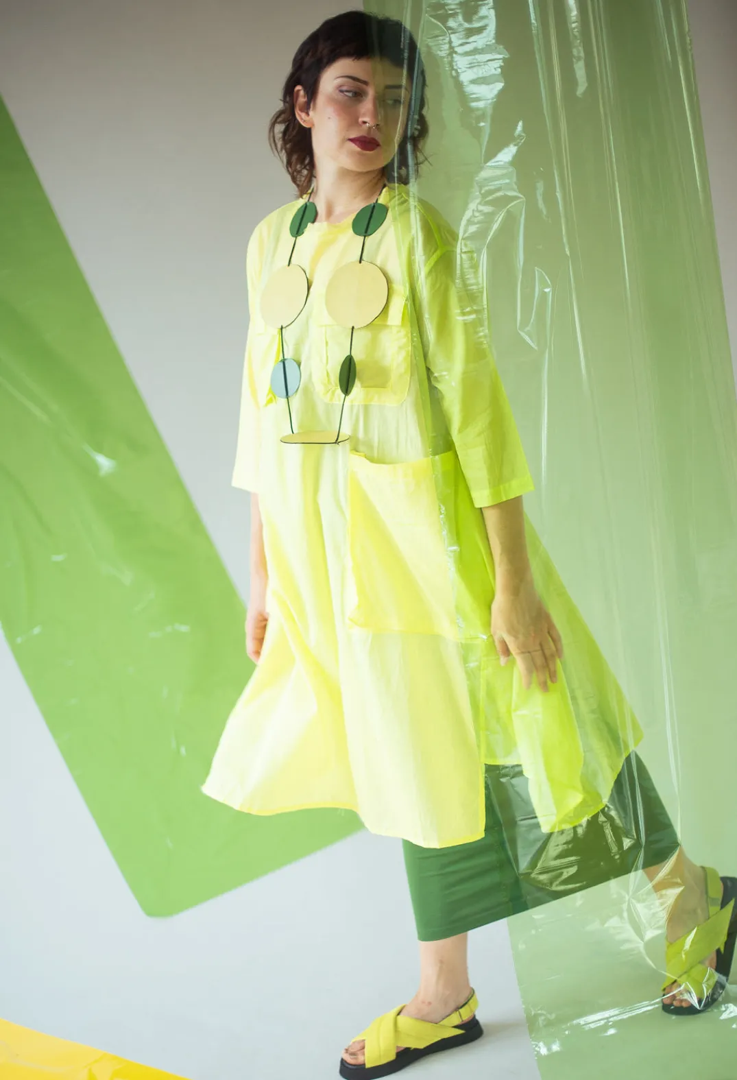 Bread and Butter Dresses^Sheer Smock Dress in Lime