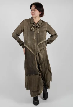 Sanctamuerte Dresses^Shirt Dress in Raso di Viscosa Green Tuscany