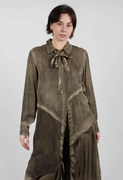 Sanctamuerte Dresses^Shirt Dress in Raso di Viscosa Green Tuscany