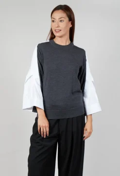 Mei Meij Jumpers^Shirt Sleeve Jumper in Antracite and Off White