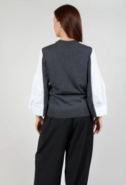 Mei Meij Jumpers^Shirt Sleeve Jumper in Antracite and Off White